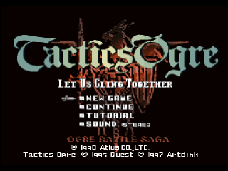 Tactics Ogre title screen for Playstation